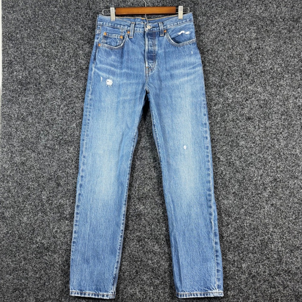 Levis Premium 501 Original Fit Jeans Womens 27 Medium Wash Blue Straight Leg